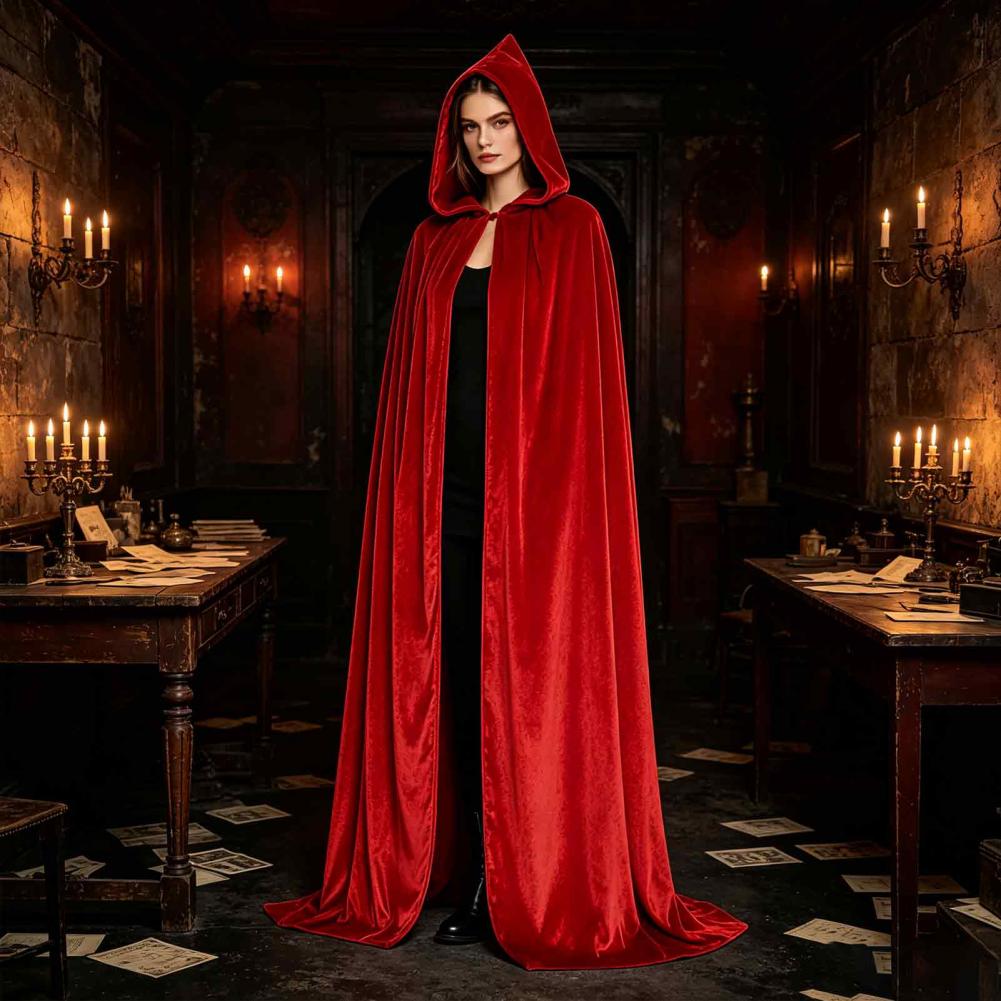 Anime Cosplay Nun - เสื้อคลุมมีฮู้ดสำหรับผู้ใหญ่แบบยูนิเซ็กส์ ผ้ากำมะหยี่ สไตล์แวมไพร์/พ่อมด ชุดคอสเพลย์ยุคเรอเนซองส์/ยุคกลาง สำหรับฮาโลวีน แม่มด