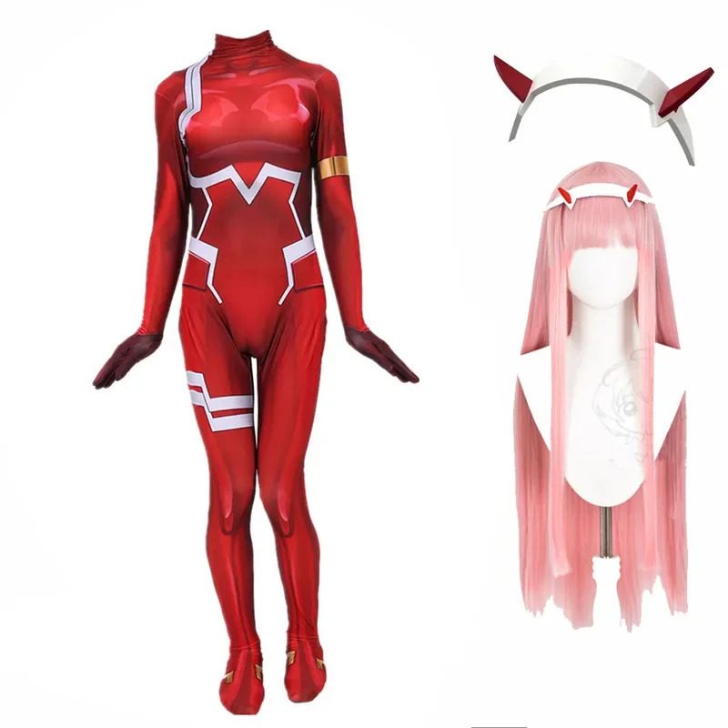 Anime Cosplay London - ชุดเซ็กซี่แบบเซนไทสำหรับผู้หญิง คอสเพลย์ Zero Two ชุดบอดี้สูทจาก London