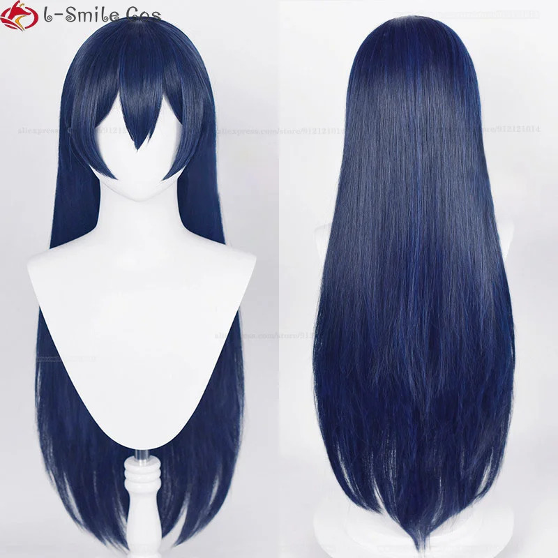 Anime Cosplay Nun - อะนิเมะฮานาเทมาริ ซึซึระคอสเพลย์ 80 ซม.ยาวสีฟ้าสีดำทนความร้อนสังเคราะห์ฮิวงะฮินาตะวิกผม + หมวกวิกผม