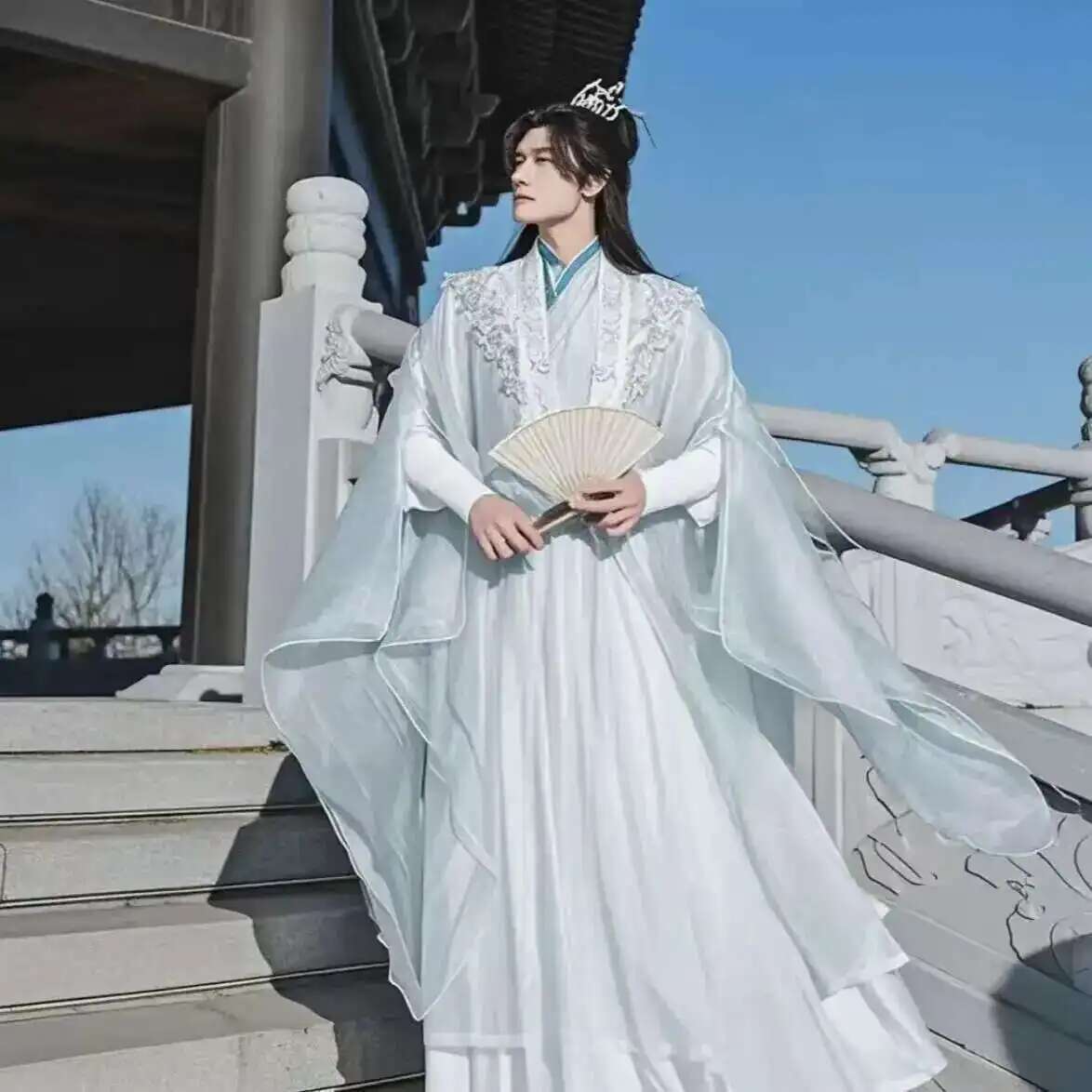Anime Cosplay In Chinese - ขนาดใหญ่ขนาด 3XL Hanfu ผู้ชายจีนปักสีขาวคอสเพลย์เครื่องแต่งกายโบราณ Hanfu ชุดคอสเพลย์ฮาโลวีนเครื่องแต่งกาย
