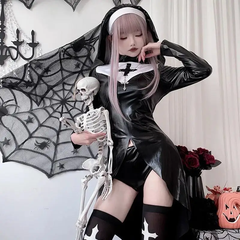 ชุดคอสเพลย์แม่ชี ชุดจั๊มสูทหนั - Anime Cosplay Nun บทวิจารณ์และราคา