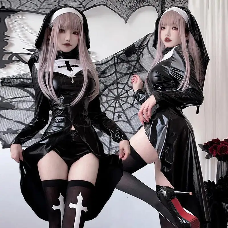 ชุดคอสเพลย์แม่ชี ชุดจั๊มสูทหนั - Anime Cosplay Nun บทวิจารณ์และราคา